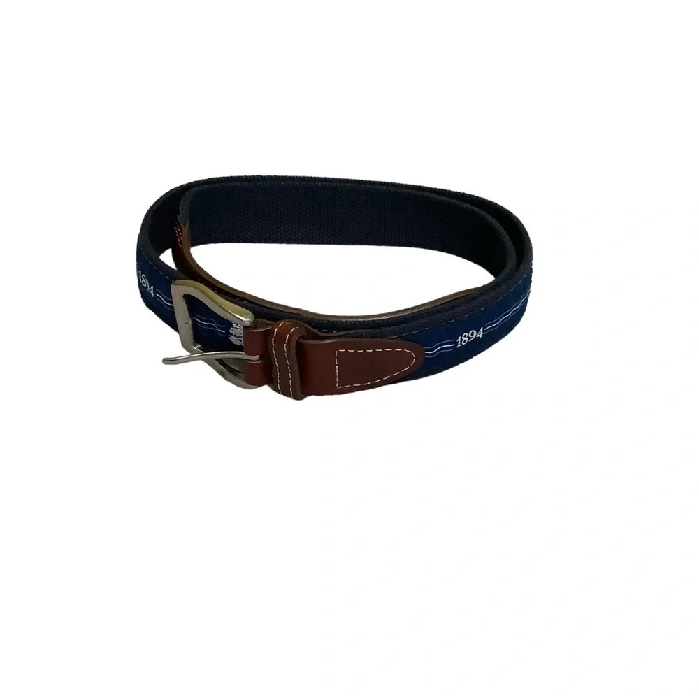 Weston Golf Club Belt Sz 38 Brass Nylon Tab Ribbon Pine Blue 1894